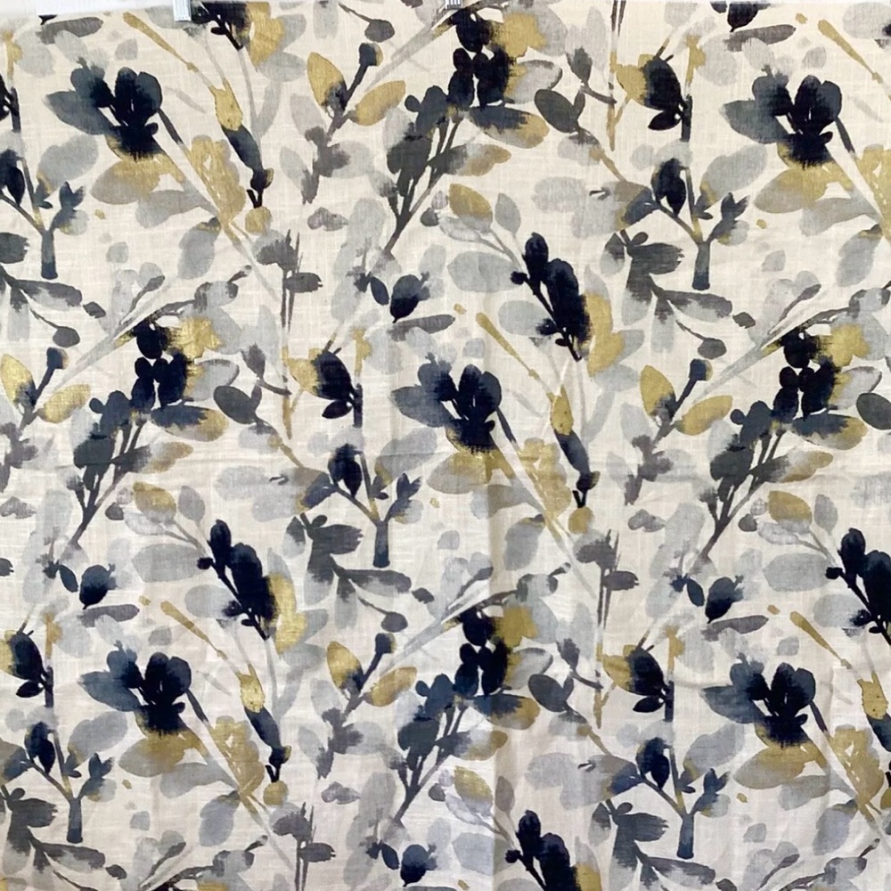 Vintage Waverly Gold Metallic Linen Abstract Floral Fabric Remnant 56”x38”